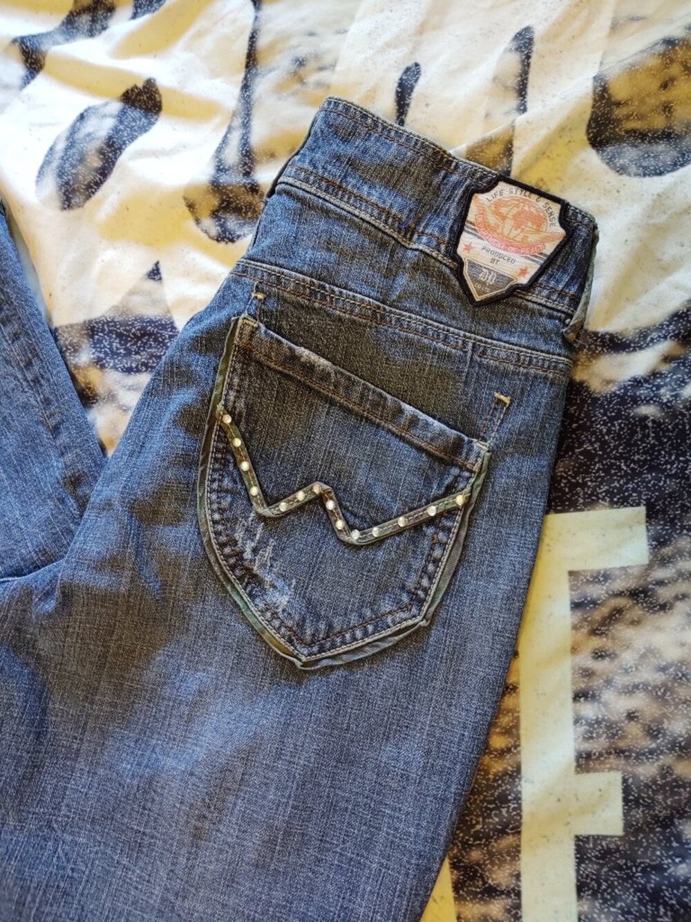 Department Of Peace Distress Camo Detail Bootcut Jeans Sz.8